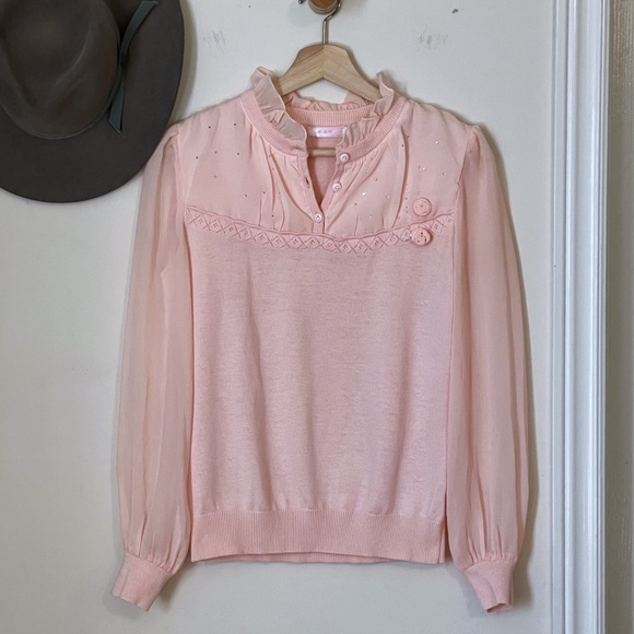 Ballerina pink/peach chiffon & cotton blend knit l/s top - Picture 10 of 16